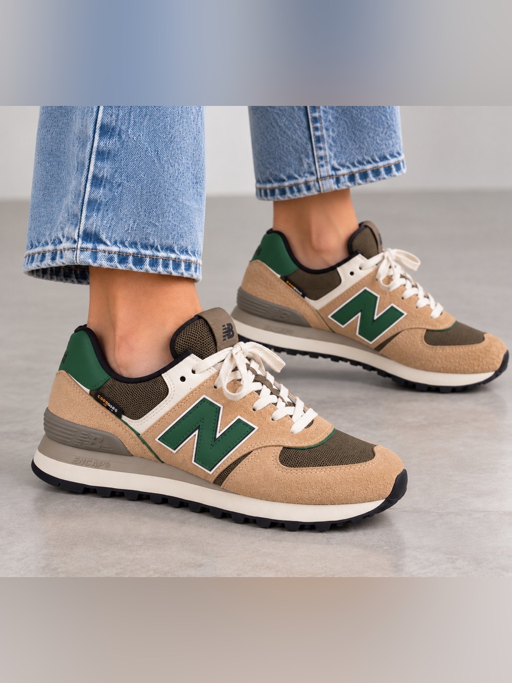 New Balance 574 Cordura Pack Adventure Sneakers W8 M6.5 Brown Green Suede